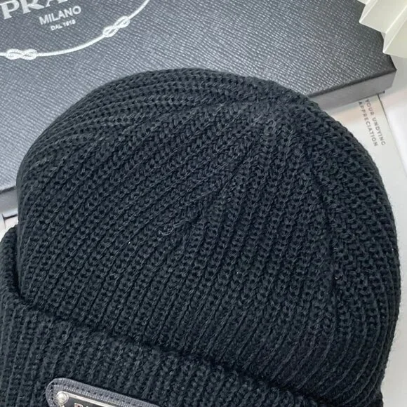 Prada Black Knit Beanie Hat